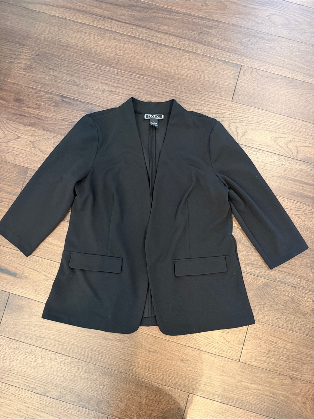 New York & Company Black Collarless Open-Front Blazer 3/4 Sleeve PXL - C45-033
